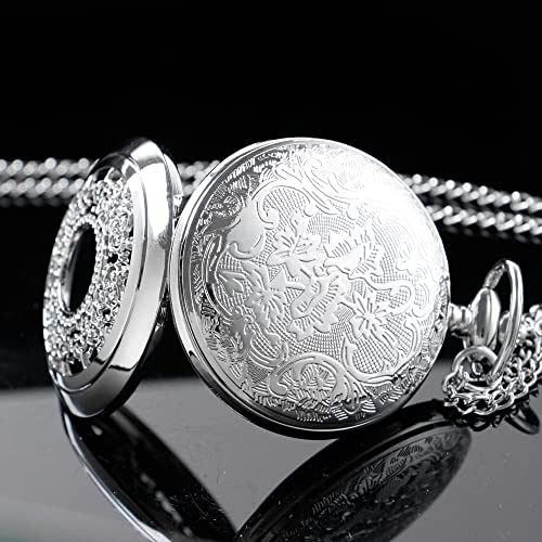Image of Tiong Roman Numerals Scale Quartz Pocket Watches with Chain Christmas Graduation Birthday Gifts Fathers Day
