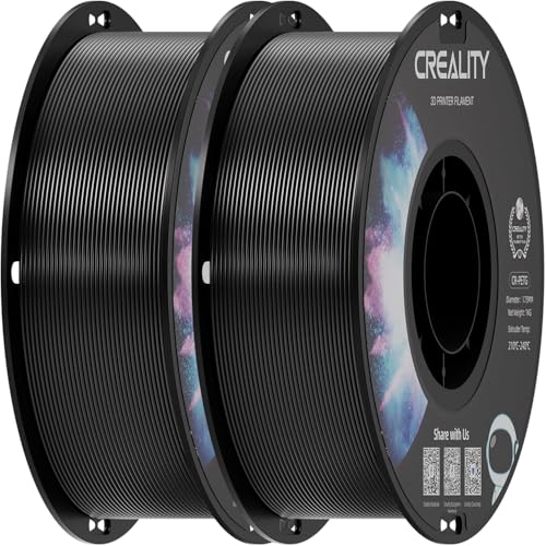Creality CR-PETG PLA Filament 1.75mm 3D Printing Filament, Excellent Toughness High Precision, Odorless Non-Toxic Moistureproof, 1kg(2.2lbs) Glossy PETG Filament for 3D Printer (Black*2KG)