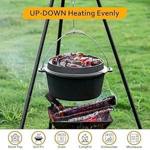 Velaze 10 QT Pre-Seasoned Cast Iron Camping Dutch Oven Pot with Lid — photo 4 of 6