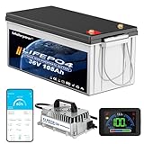 36V lithium golf cart Battery, built-in Bluetooth 200A BMS and LCD displaywith 25A Charger，IP65 water&dust,10000+ Cycles Rechargeable Lithium Golf Cart Battery, Perfect for Golf Carts