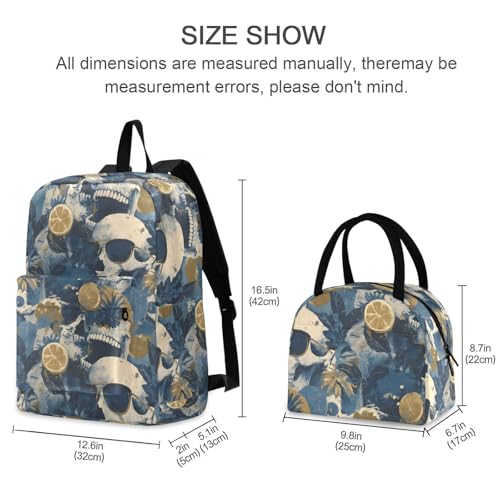 Tropical Skulls Print Backpack Set with Lunch Bag, Large Capacity Travel Backpacks and Lunch Box Insulated for Commute Hiking Picnic2