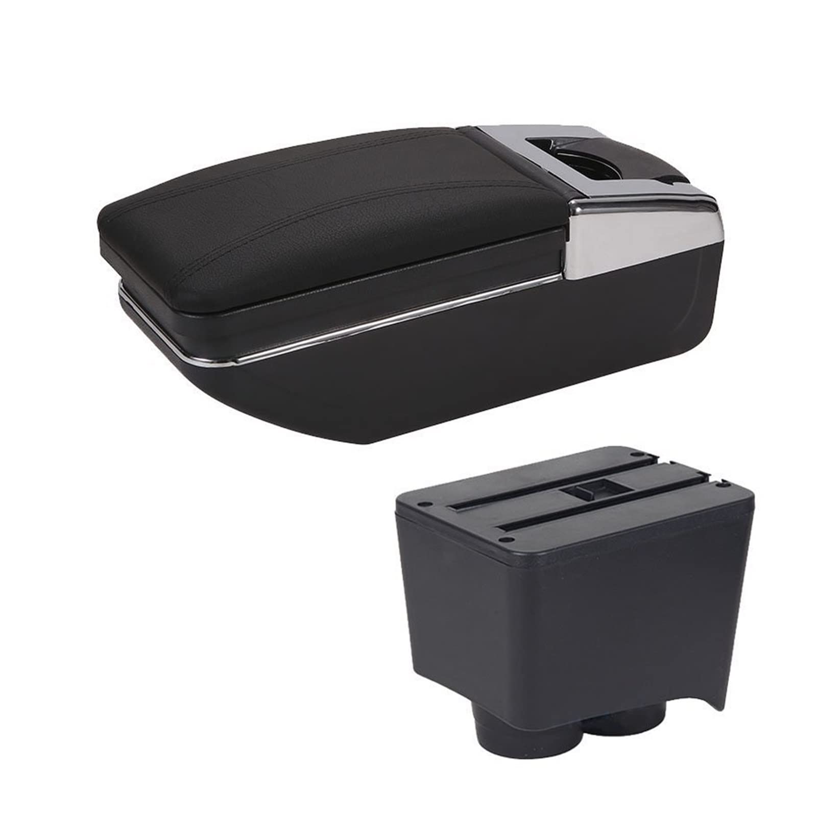 For VW For Polo 9N 3 2002-2009 Car Armrest Box Retrofit Parts Storage Box Car Interior Accessories USB(C2 Black black NoUSB)