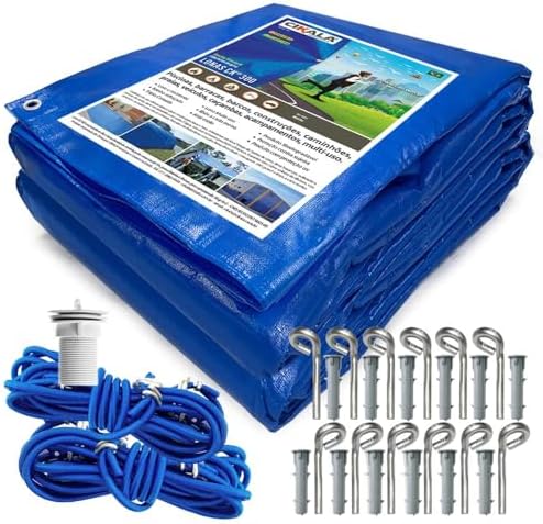 Capa para Piscina 6x3 Metros CK300 Micras Polietileno + Kit de Instalação - Proteção contra Sujeira, Poeira e Folhas