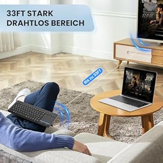 Bnnwa Kabellose Bluetooth-Tastatur mit Touchpad, kabellose TV-Tastatur mit Multi-Touch-Trackpad, unterstützt 3 Geräte für TV, Windows, Android, Chrome OS, Laptop, Tablet(2.4G+BT)