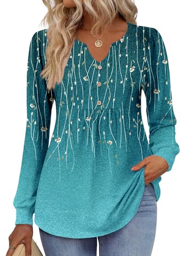 Image of Zeagoo Womens Long Sleeve Tops Fall V Neck Shirt Casual Pleated Tunic Top