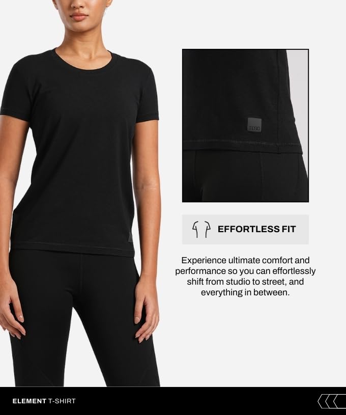 Image of TEGO Element Bamboo T-Shirt for Women | 66% Bamboo 28% Cotton 6% Elastane | Ultra Soft, Naturally Odour Resistant, Slim Fit Tee for Casual Wear, Yoga & Lifting