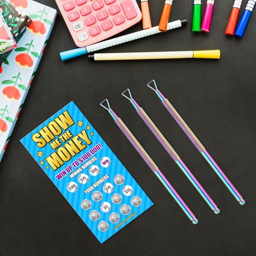 Image of Ymapinc 3Pcs Lottery Ticket Scratcher Tool, Metal Lotto Ticket Scratcher, Scratching Aid for Lottery Enthusiasts,Stainless Steel,Rainbow Finish,Portable and Easy to Use