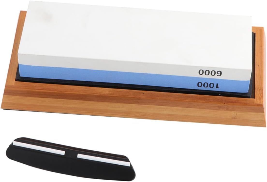 Dual Grit Kitchen Sharpening Stone Set 1000/6000# with Silicone Pad, Base, Angle Guide Correction Stone – Home Whetstone Knife Sharpener 5pcs Kit for Household Use