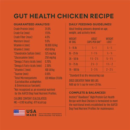 Instinct Raw Boost Gut Gesundheit Getreidefreies Rezept mit echtem Huhn, natürliches Trockenfutter von Nature's Variety, 8,2 kg Tasche