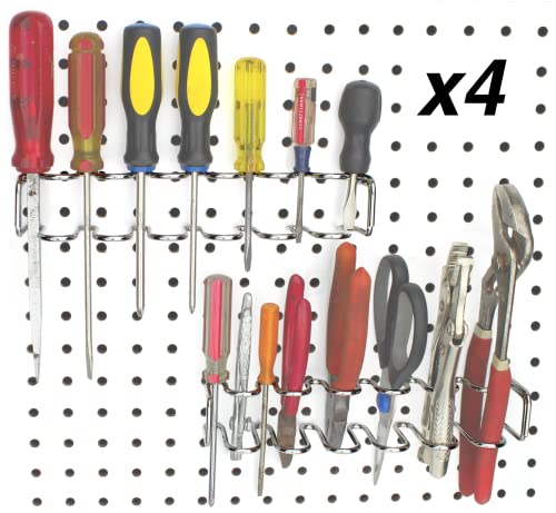Right Arrange Pegboard Screwdriver Holder, 4-Pack - Hooks to Any Peg Board - Screwdriver and Pliers Rack Accessory Tool Organizer - Organization Accessory for Workbench, Garage, Tool Shed, Craft Room