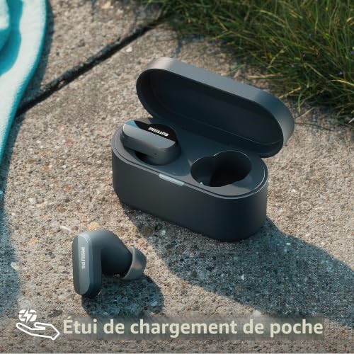 PHILIPS TAT3508BK/00 Écouteurs sans Fil True Wireless | en Silicone, Son Naturel | Réduction du Bruit | Jusqu'à 21 h d'autonomie | Micro | Boîtier de Charge | IPX4 Résistant à l'eau | Noir