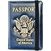 Passport Holder and Card Slot Combo RFID Blocking Leather Travel Passport Wallet for Men and Women US Passport Cover, Blue