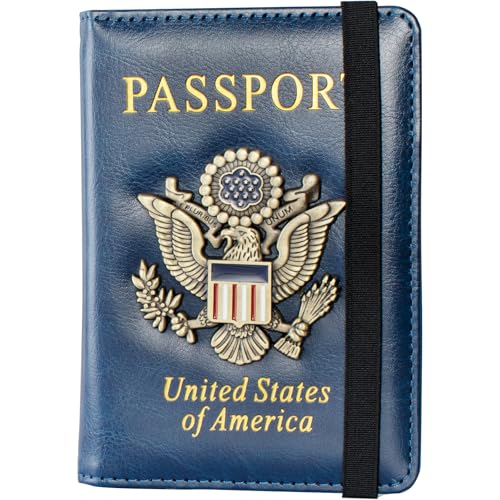 Passport Holder and Card Slot Combo RFID Blocking Leather Travel Passport Wallet for Men and Women US Passport Cover, Blue2