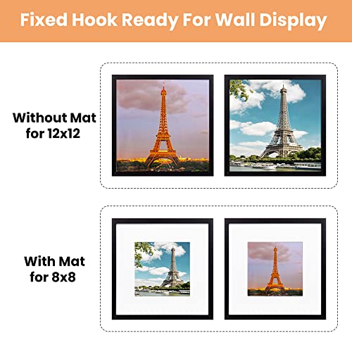 Upsimples 12X12 Picture Frame Made Of High Definition Glass, Display Pictures 8X8 With Mat Or 12X12 Without Mat, Gallery Wall Frame Set, Black #TOP2
