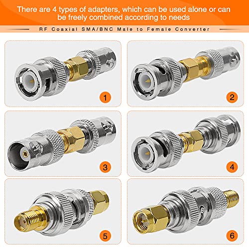 KUOQIY 4 PCS SMA to BNC Coaxial RF Adapter Kits in 4 Types, BNC Male/Female to SMA Male/Female Converter Connectors for Antenna, Radio, Wireless LAN Devices, Coaxial Cables - Image 3