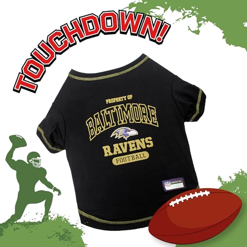 Image of NFL Baltimore Ravens Dog T-Shirt for Pets, Size Medium. Officially Licensed Pet Shirt with Team Logo, Soft Stretchable Comfort Fit Apparel for Dogs & Cats