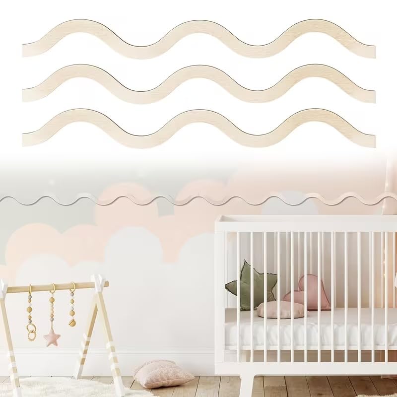 curious button 6 pcs wooden ocean wave wall decor set for diy painting & home decoration | pine mdf wavy layered wooden strips, coastal wall art for bedroom, shelf, cabinet, door, living room & four season decor | 11.81 inch