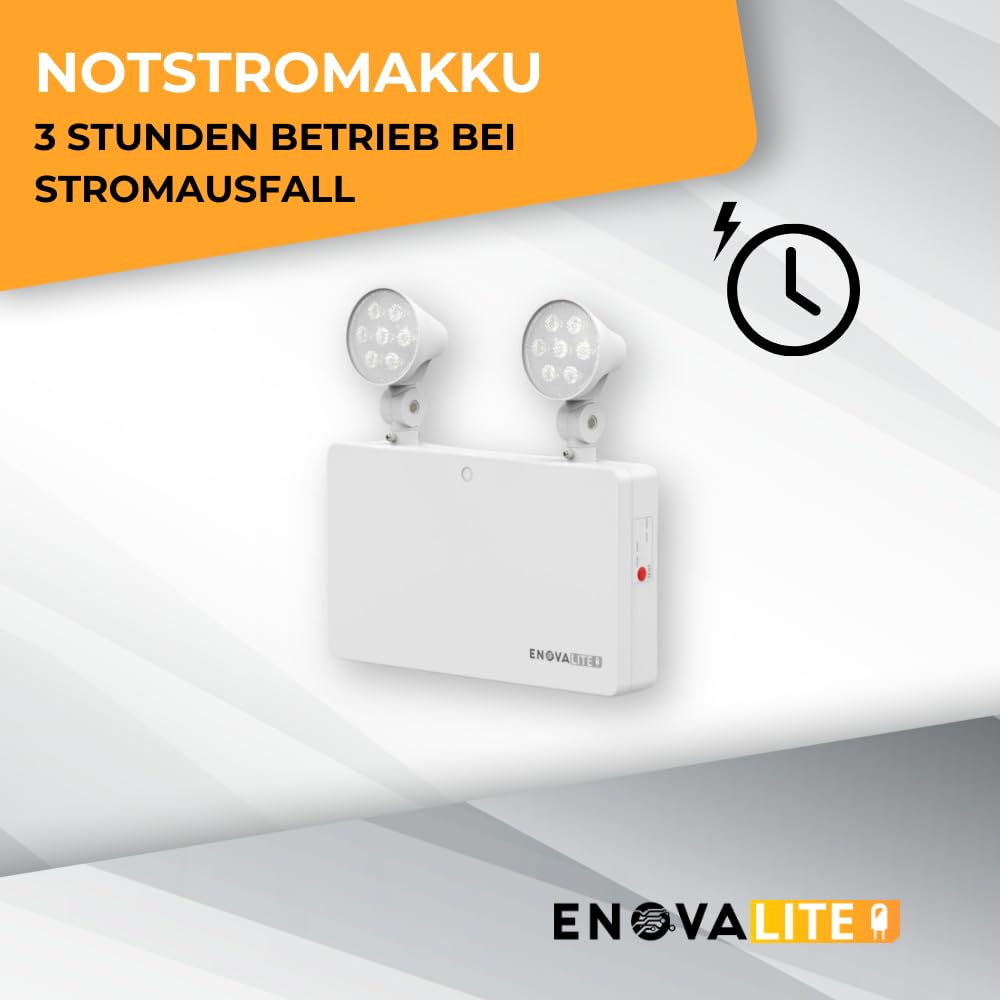 LED Fluchtwegleuchte Notleuchte Twin-Spot mit Akku und Test-Funktion - 3h Notbetrieb - 3W 180lm - Rettungsweg Notausgang Notfall EXIT