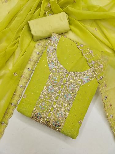 Image of Women's Shimmer Silk Embroidery Work Unstitched Dress Material