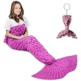 AmyHomie Mermaid Tail Blanket for Adults, Crochet Mermaid Blanket for Women Soft All Seasons Sleeping Blankets Gift for Teen Girls (ScalePink, Adults)