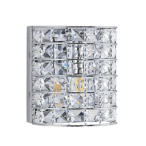 Image of JONATHAN Y 7 inch Chrome Modern LED Vanity Light Sconce for Bathroom Decor, 1-Light, Clear Crystal Shade, Glam Wall Lighting for Hallway Entryway, LED Bulb Included JYL7542A