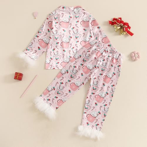 One Opening 1-7T Girls Christmas Pajamas Set Xmas Sleeper Button Down Tops Long Pants Santa Pjs Kids Boy Sleepwear3