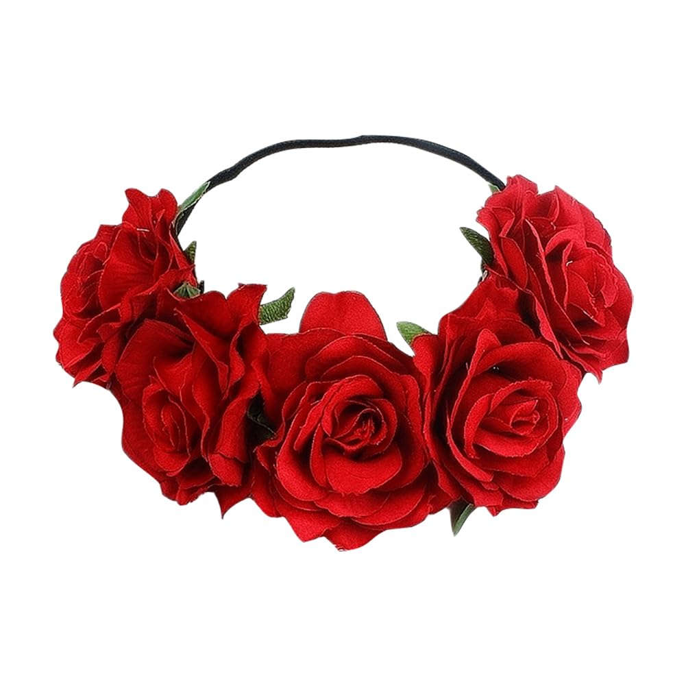 ccHuDE Rose Flower Crown Wedding Floral Headband Fake Flower Hair Garland Festival Flower Hair Wreath Decorative Floral Crown-image-14