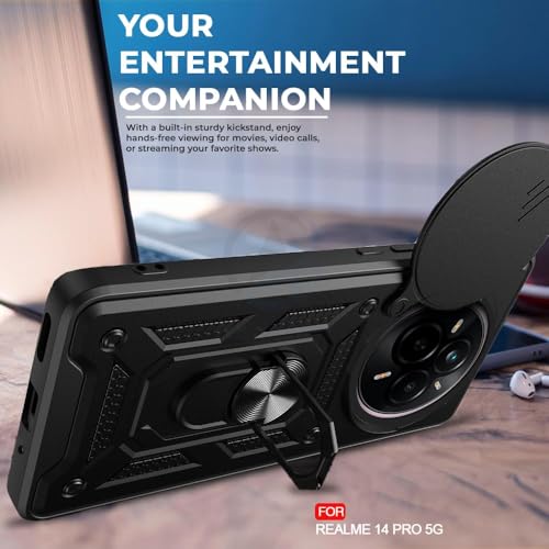 Image of AIBEX Back Cover for Realme Narzo 80 Pro 5G / Realme 14 Pro 5G | D10 Tough Armor Case | Sliding Camera Shield | 360 Protection | Kickstand Ring Holder | Military-Grade Shockproof Bumper Case