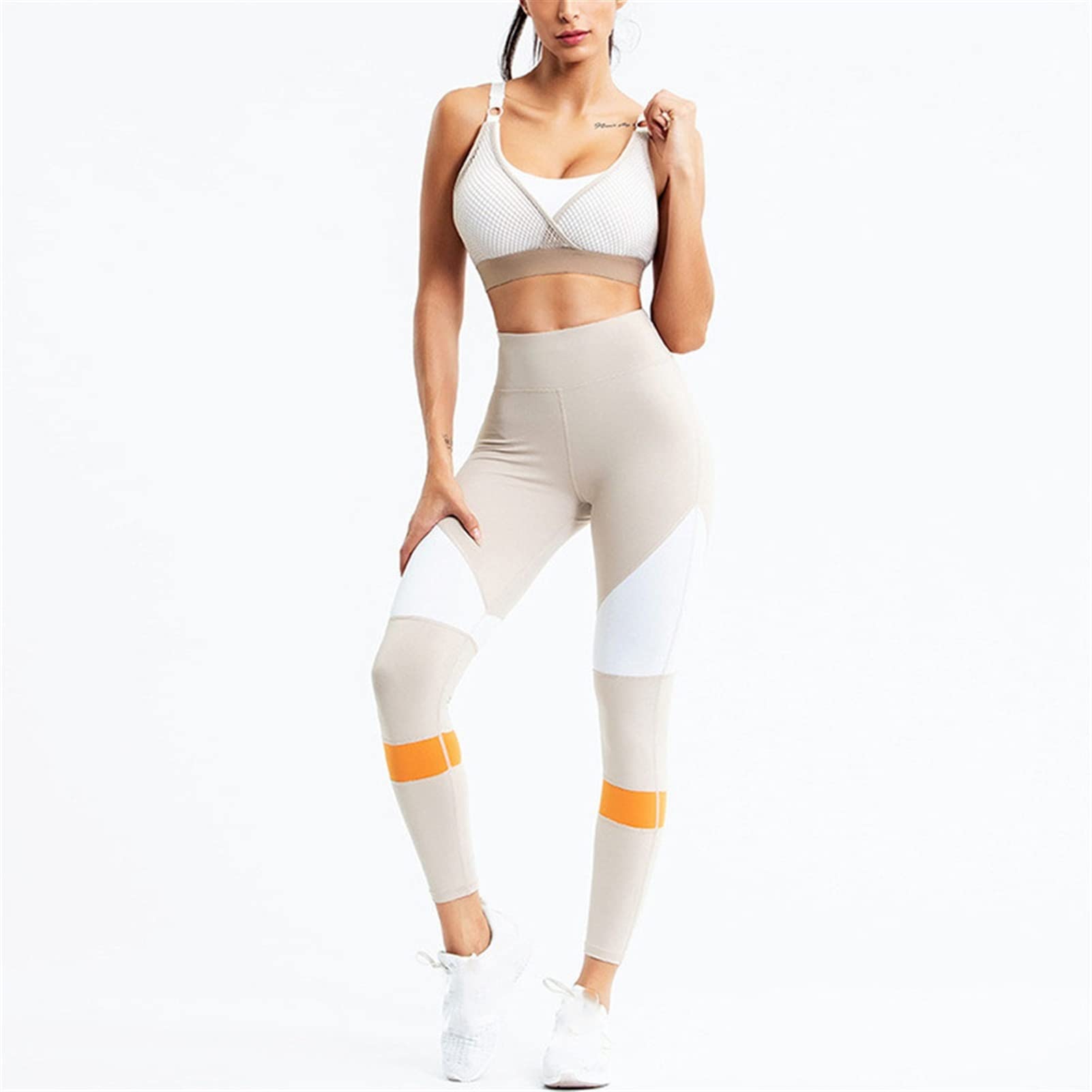 Zestaw odzieży do jogi, 2-częściowy zestaw dresów treningowych, dla kobiet, Color Block Quick Dry Trening, 2 sztuki, garnitur tłokowy do jogi, ochraniaczy, bez ramion, sportowy biustonosz z siateczki, zestaw do jogi, fitnessu, 2 sztuki