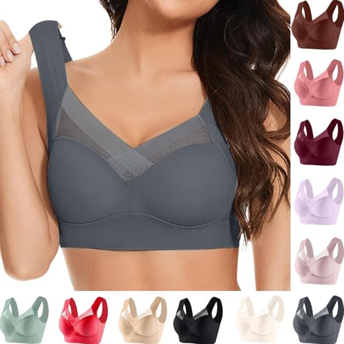 Lush Fitting Powerful Push-Up Seamless Bra Caralush Bra Wmstylist Lushfitting Comfort Powerful Push-Up Seamless Smoothing Wireless Anti Sagging Super Gather Sports Women Large Bust Gray