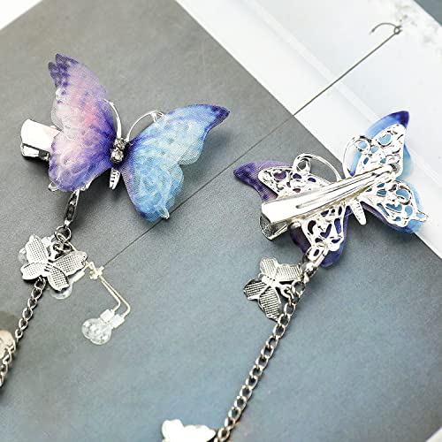 4 Pcstassel Butterfly Hair Clips,Fabric Butterfly Tassel Bobby Pins Butterfly Hairpin With Moving Wings Cute Rhinestone Hair Barrettes Party Hair Accessories For Girls,Detachable Hair Pin(2 Pair) #TOP1