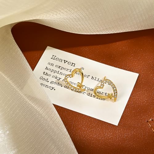 Watforsh Small 14K Gold Plated Heart Stud Earrings for women with Star and Cubic Zirconia Love Earrings Asymmetrical heart Design - Image 6