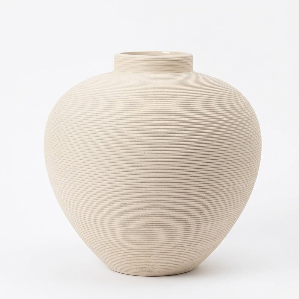 Rowen Homes Grey Solis Rounded Neutral Stone Vase (24×23Cm) - Ceramic Statement Piece For Flowers Or Fake Plant, Modern Home Decor For Living Room - Luxury Interiors By (Large)