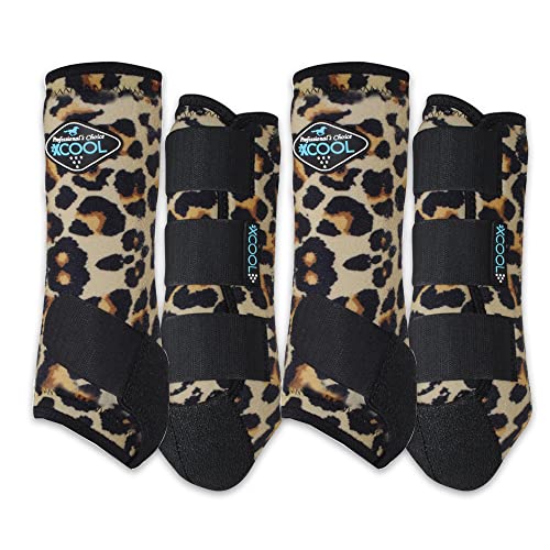Professional's Choice 2XCOOL Sports Medicine Horse Boots | Protective & Breathable Design for Ultimate Comfort & Durability in Active Horses | Value 4 Pack | Large Cheetah