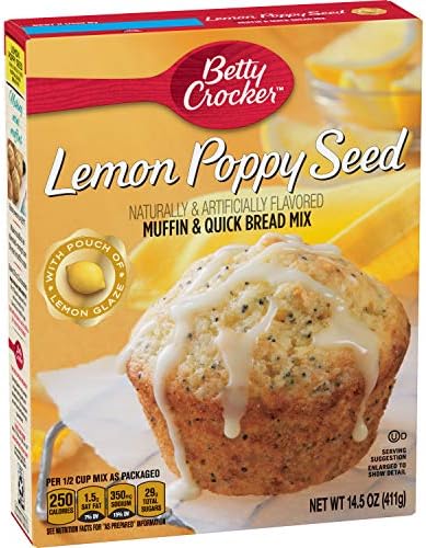 Betty Crocker Lemon Poppy Seed Muffin and Quick Bread Mix Topped With Lemon Glaze, 14.5 oz.