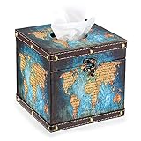 Sumnacon Funda cuadrada de madera retro para caja de pañuelos – Soporte para caja de pañuelos de cubo vintage, mesita de noche