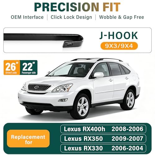 Image of Windshield Wiper Blades Replacement for Lexus RX400h 2006-2008 RX350 2007-2009 RX330 2004-2006,Original Equipment Replacement Front Rear Wiper Blade Set - 26 inch 22 inch 14 inch (Set of 3)