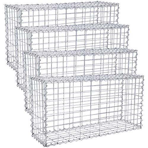 SONGMICS Gabion Baskets Metal Gabion Cages with 5 x 10 cm Mesh for Stones Galvanised Garden Decor Wall Partition 100 x 50 x 30 cm Set of 4 Silver GGB453V1