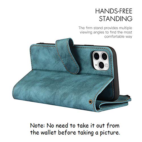Jaorty Wallet Case Compatible with iPhone 11 Pro Max,[6 Card Slots] [Wrist Strap] [Stand Feature] Detachable 2 in 1 Magnetic Zipper Leather Slim Cover Case for iPhone 11 Pro Max,6.5 inch Blue - Thumbnail 6