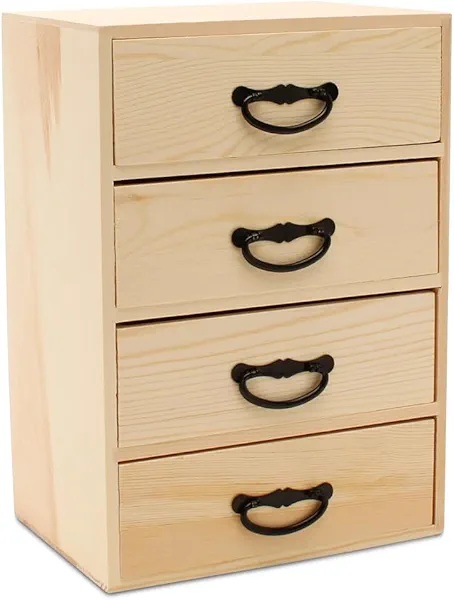 Wood Desk Organizer with Drawers for DIY Desk Storage, 11 Inch, Pack of 1, 4 Drawers w/Metal Handles for Craft Supplies/Jewelry, by Woodpeckers