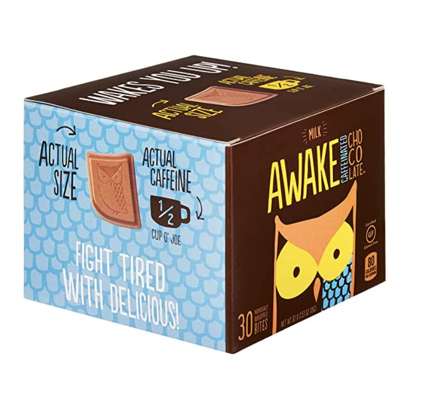 AWAKE Caffeinated Chocolate Bites,Milk Chocolate Energy Snack, 1 Bite Equals 1/2 Cup of Coffee, 30 Bites