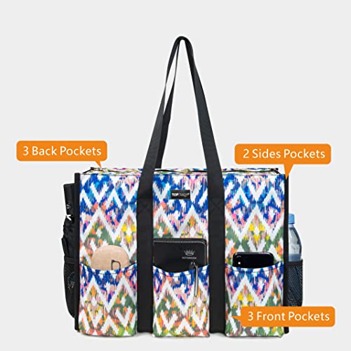 Image of TOPDesign Utility Water Resistant Tote Bag with 13 Pockets, Top Zipper Closure & Thick Bottom Support, for Working Women