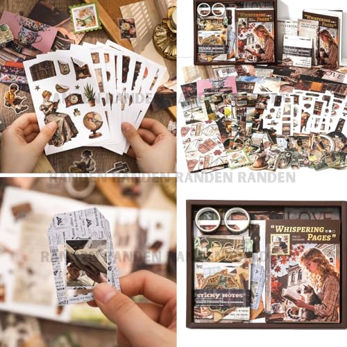 Image of RANDEN Whispering Journaling Kit, 346PCS Vintage Scrapbook & Stationery Set with Aesthetic Stickers, Ephemera Pack and Journal Supplies for Bullet Journals, Planners, Albums & Creative Crafts (WISHPERING)