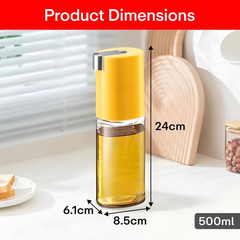 Image of PRIME PICK 500ml Oil Dispenser Bottle for Kitchen Leak-Proof Glass Jar with Auto Flip Cap & Stainless Steel No-Drip Spout, Transparent Container for Olive Oil, Vinegar, Soy Sauce, BBQ & Salad Dressing