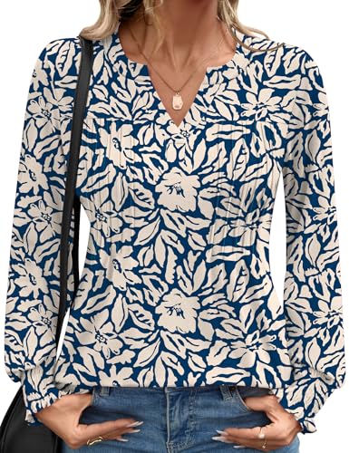 Ivicoer Long Sleeve Shirts for Women V Neck Pleated Blouses for Women Dressy Casual Fall Ladies Top 20252
