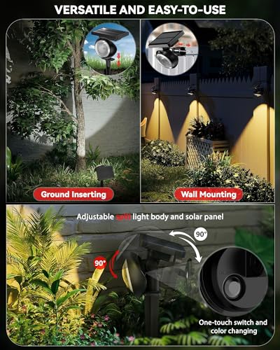 Image of Focusing Solar Spot Lights Outdoor Waterproof, RGB+3CCT Tree Uplights 8Pack | Multicolor Focused Lens Spotlight, Dusk-to-dawn Light, Stake or Wall Mounting for Yard Landscape Garden Path Halloween Decor