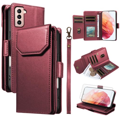 Coque Samsung S21 5G portefeuille étui protection écran verre trempé support S21