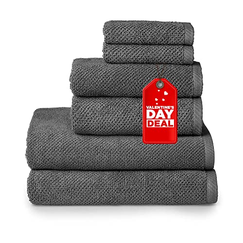 Welhome Franklin Premium | 2 Bath Towels 2 Hand Towels 2 Washcloths | Textured Charcoal Bathroom Towels Set | Hotel & Spa Towels for Bathroom | Soft & Absorbent | 100% Cotton 6 Piece Bath Linen Set