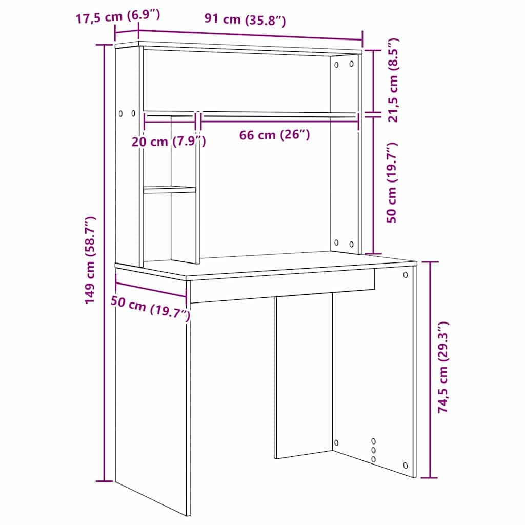 vidaXL Escritorio con Estante 91 x 50 x 149 cm Madera de ingeniería, Sala, Escritorio Moderno, Compacto, Mesa de Estudio, Espacio Duradero, Funcional y Estiloso
