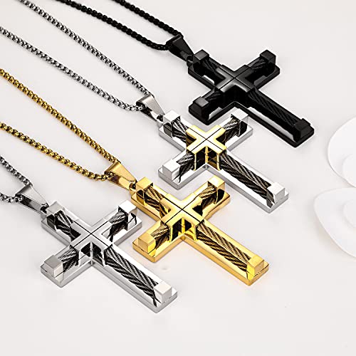 Yonhon Men's Cross Necklace 316L Stainless Steel Large Jesus Christ Pendant4
